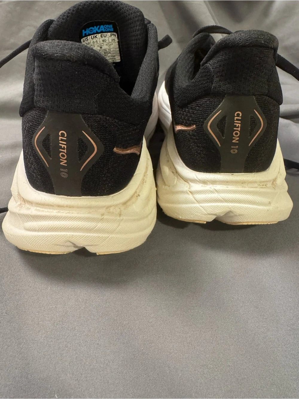 Hoka Black Sneakers with Cream Sole and Rose Logo size 8.5-0022
